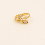 Bague Alba dorée ajustable avec deux motifs goutte et pierres claires