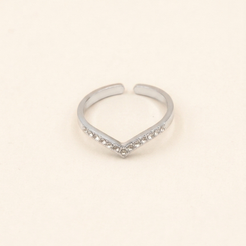 Bague ouverte en forme de cœur, finition argentée, avec détails scintillants