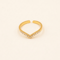 Bague ouverte en forme de cœur, finition dorée, avec détails scintillants