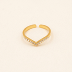 Bague ouverte en forme de cœur, finition dorée, avec détails scintillants